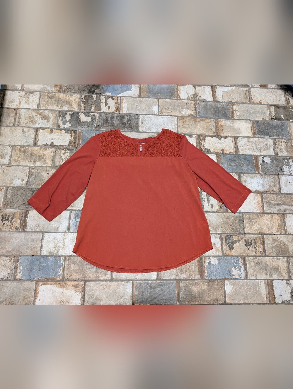 Van Heusen Orange Floral Lace Short Sleeve Blouse - Women's XL